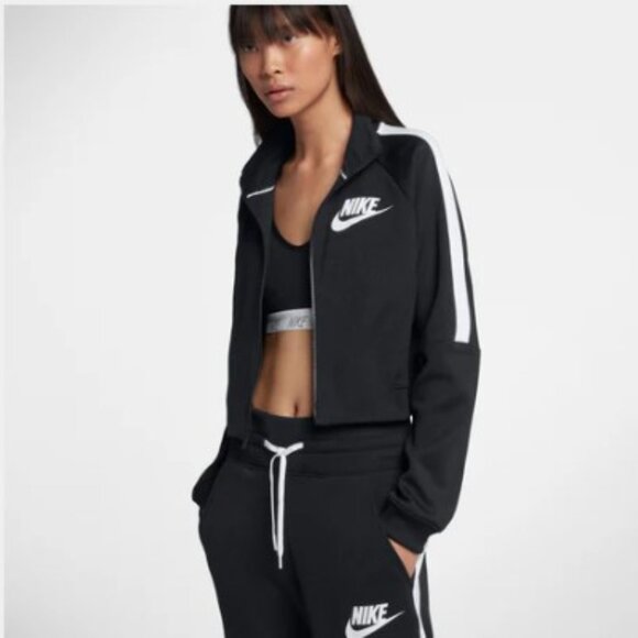 Nike Women's Sportswear Crop Track N98 Jacket | Black In Black/ White | Size L - Picture 4 of 15